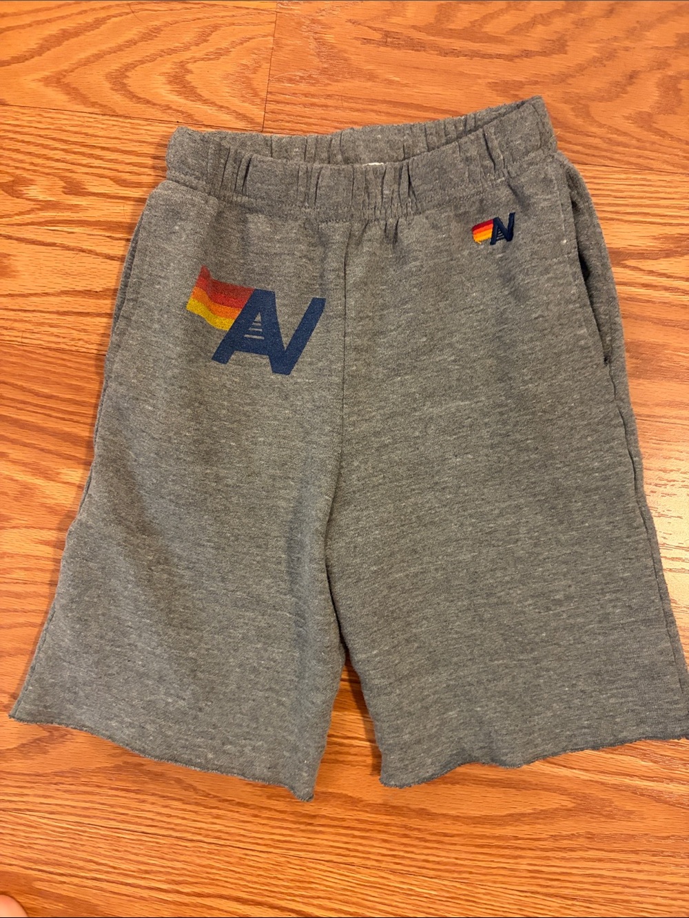 Aviator Nation Grey Kids Shorts with Rainbow 'N' Logo